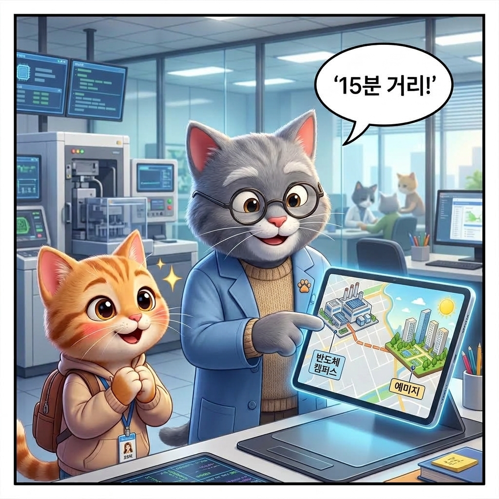2컷 : 회사 15분 거리 예미지 특급 정보를 건네는 선배 냥이